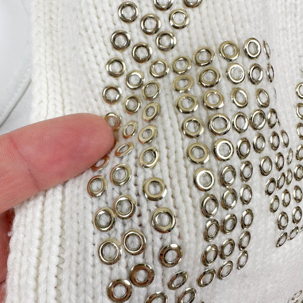 Michael Kors Scarf Women OS Cream Knitted Grommet Logo Eyelet Long Winter Wrap - Picture 8 of 8